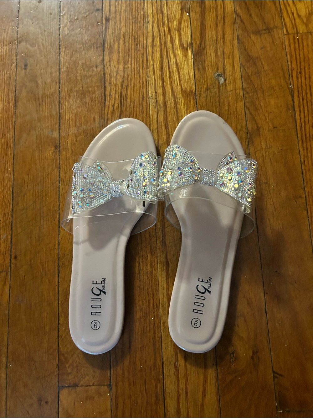 Rouge Helium Iridescent Bow Jelly Slides - Light Pink